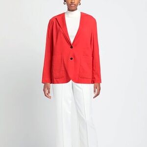 Theory Patch Pocket Blazer in Stretch Linen - Red, Size 00/XS